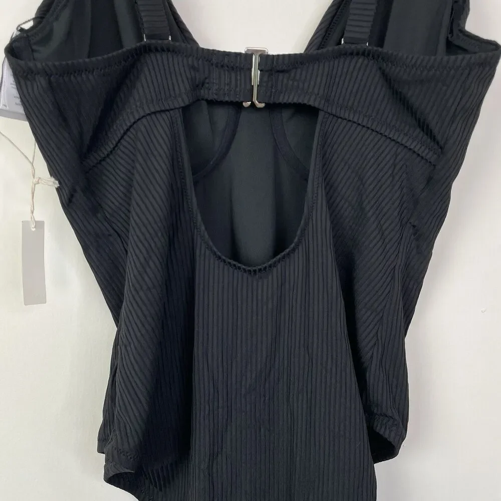 Madewell Plus Ribbed‎ Underwire Open-Back One-Piece Swimsuit 2X True Black NJ970